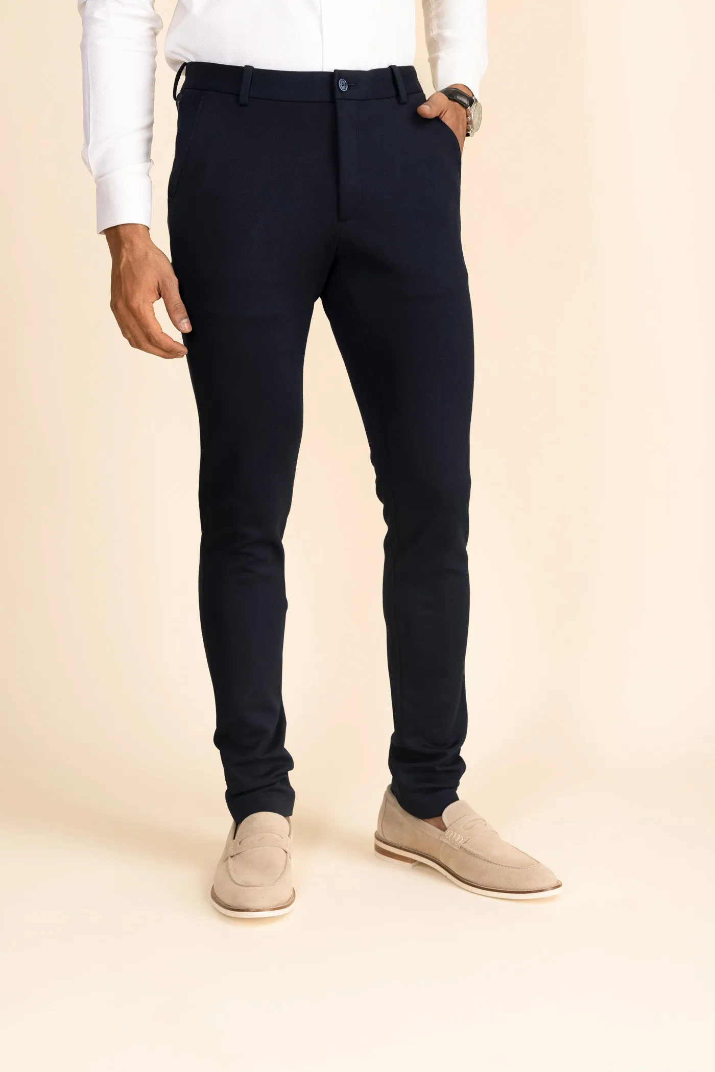Dark Blue Zipper Pants - 4 way Jet-Setter
