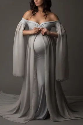 Designarche Grey Cape Sleeves Maternity Gown
