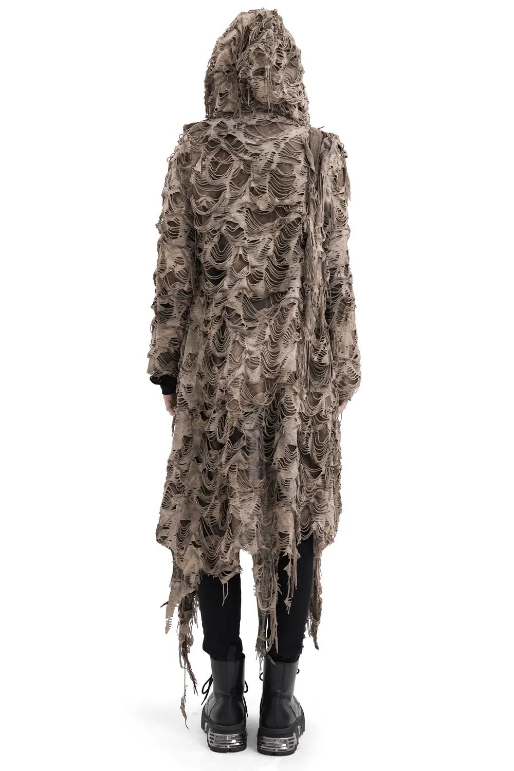Distressed Hooded Duster Cape with Grunge Layers