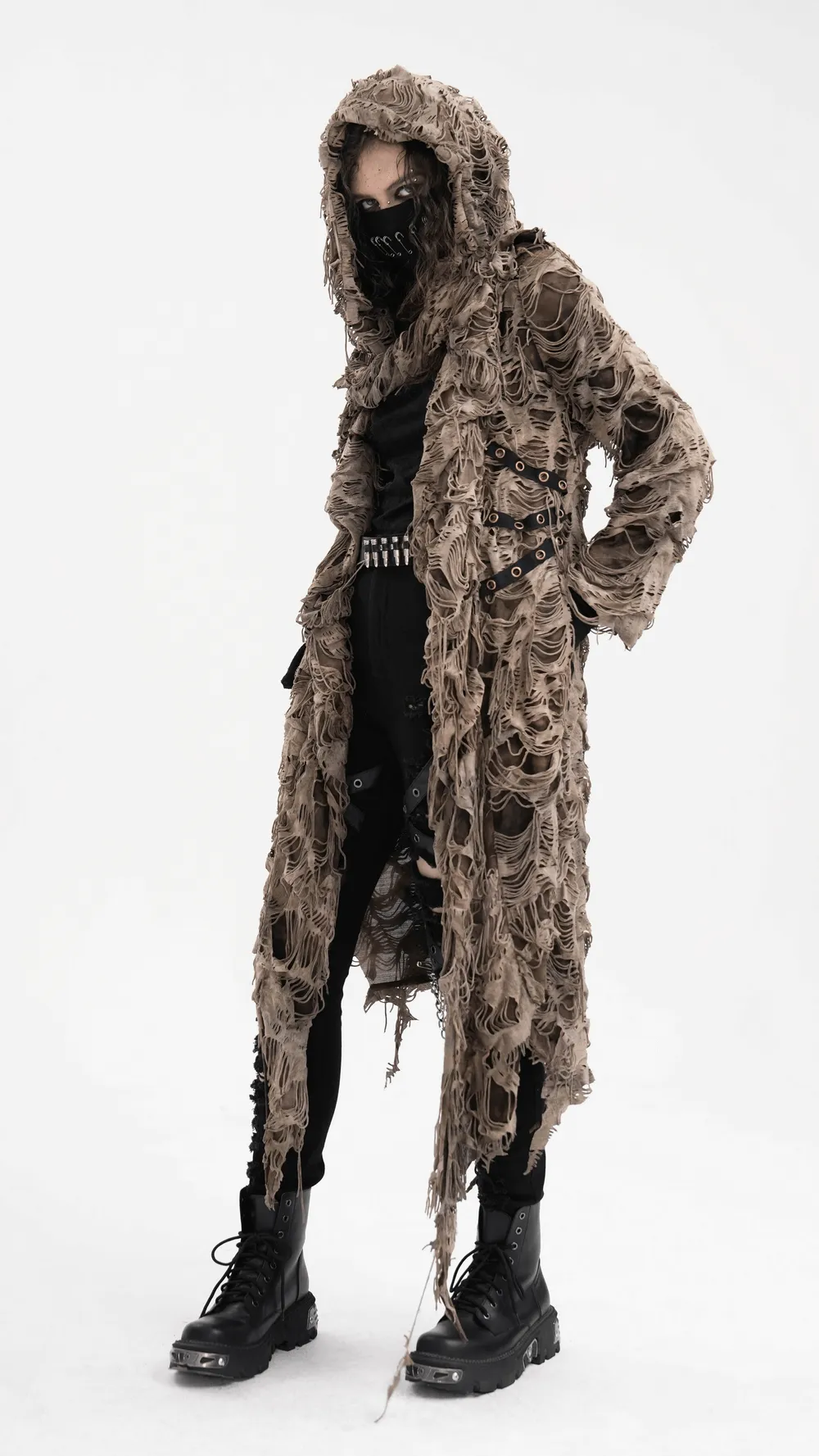 Distressed Hooded Duster Cape with Grunge Layers