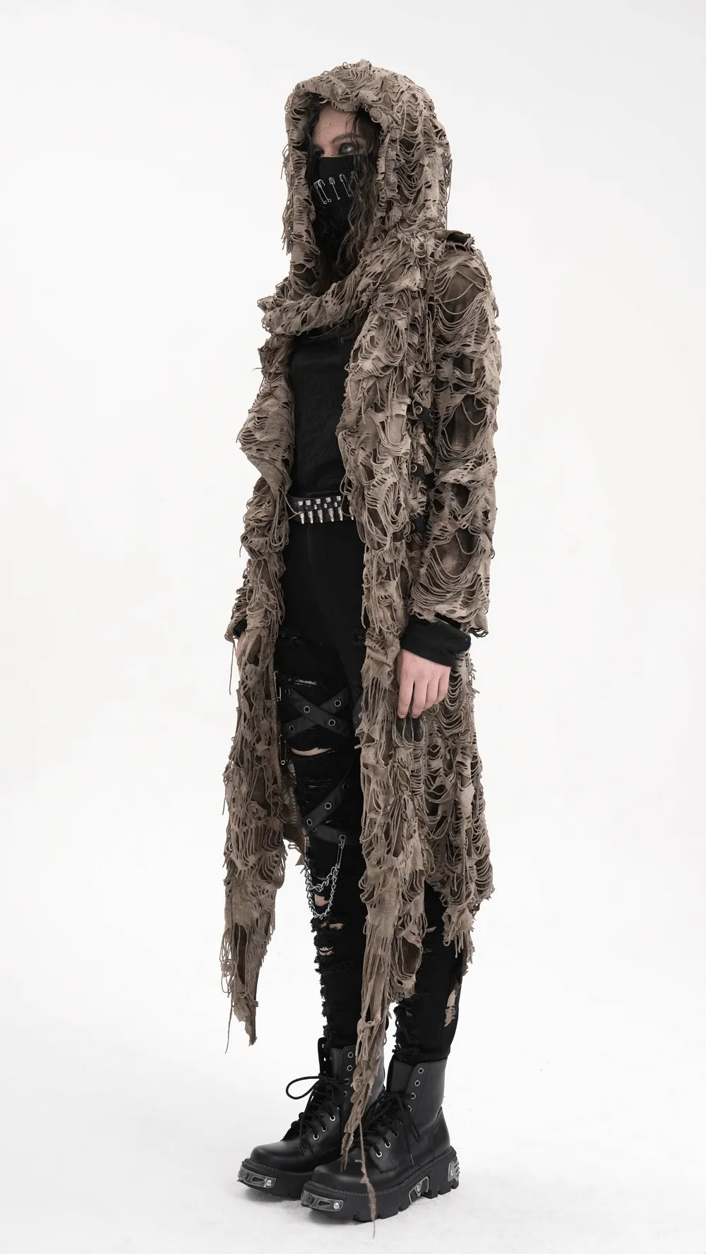 Distressed Hooded Duster Cape with Grunge Layers