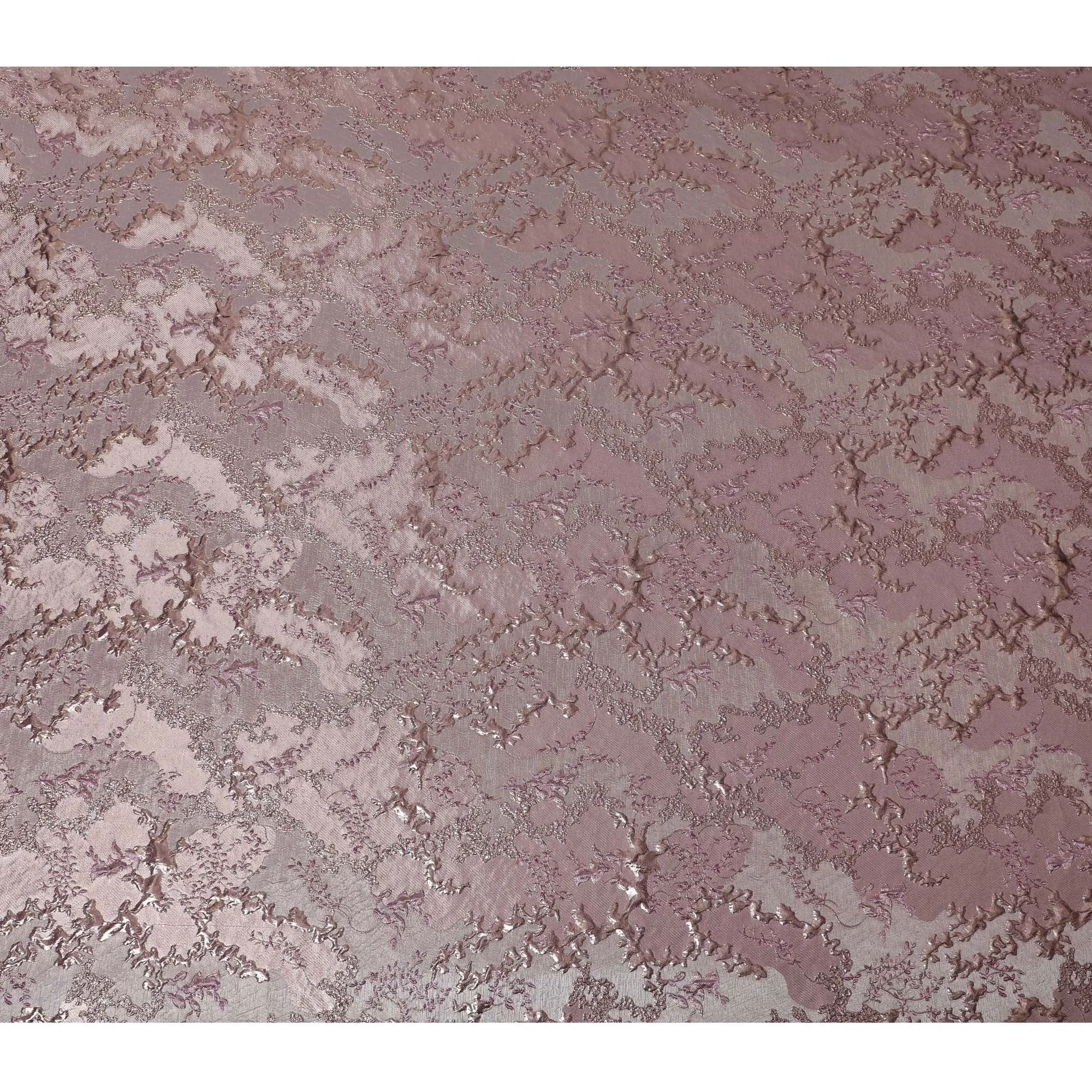 Elegant Pink and Silver Synthetic Brocade Fabric with Floral Design - 140 cm Width-D19790