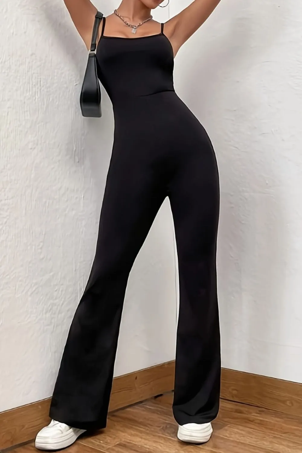 Elegant Square Neck Spaghetti Strap Jumpsuit