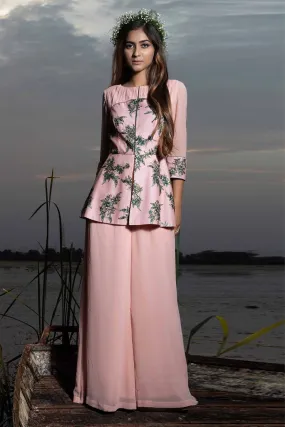 Embellished Pink Peplum Jumpsuit