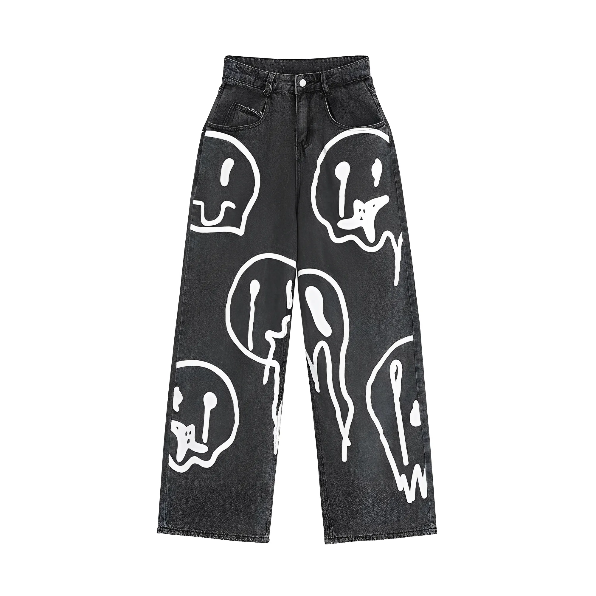 Emoji Printed Loose Wide Leg Jeans