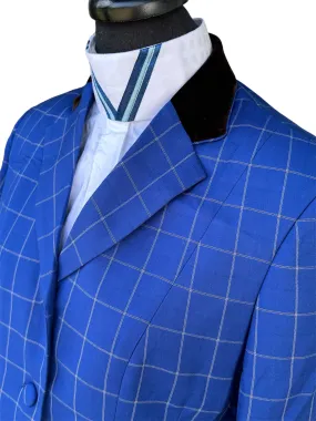 English Show Coat Blue Windowpane with Brown Velvet Fabric Code SJ-53