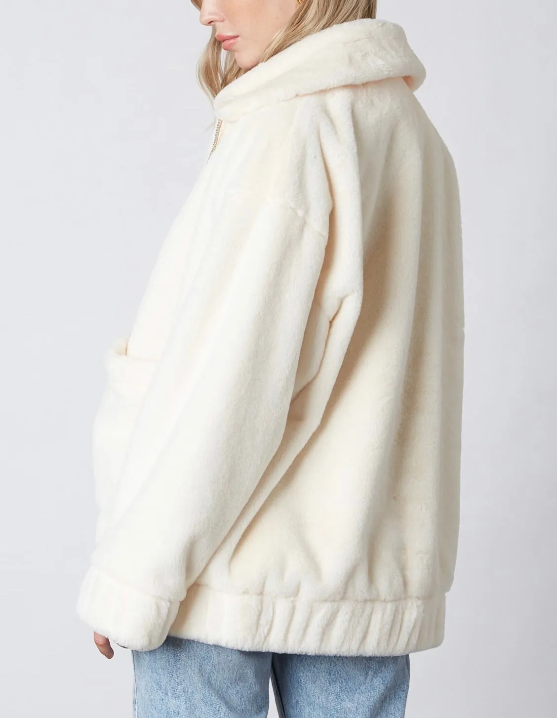 Faux Fur Patch Pocket Collared Coat