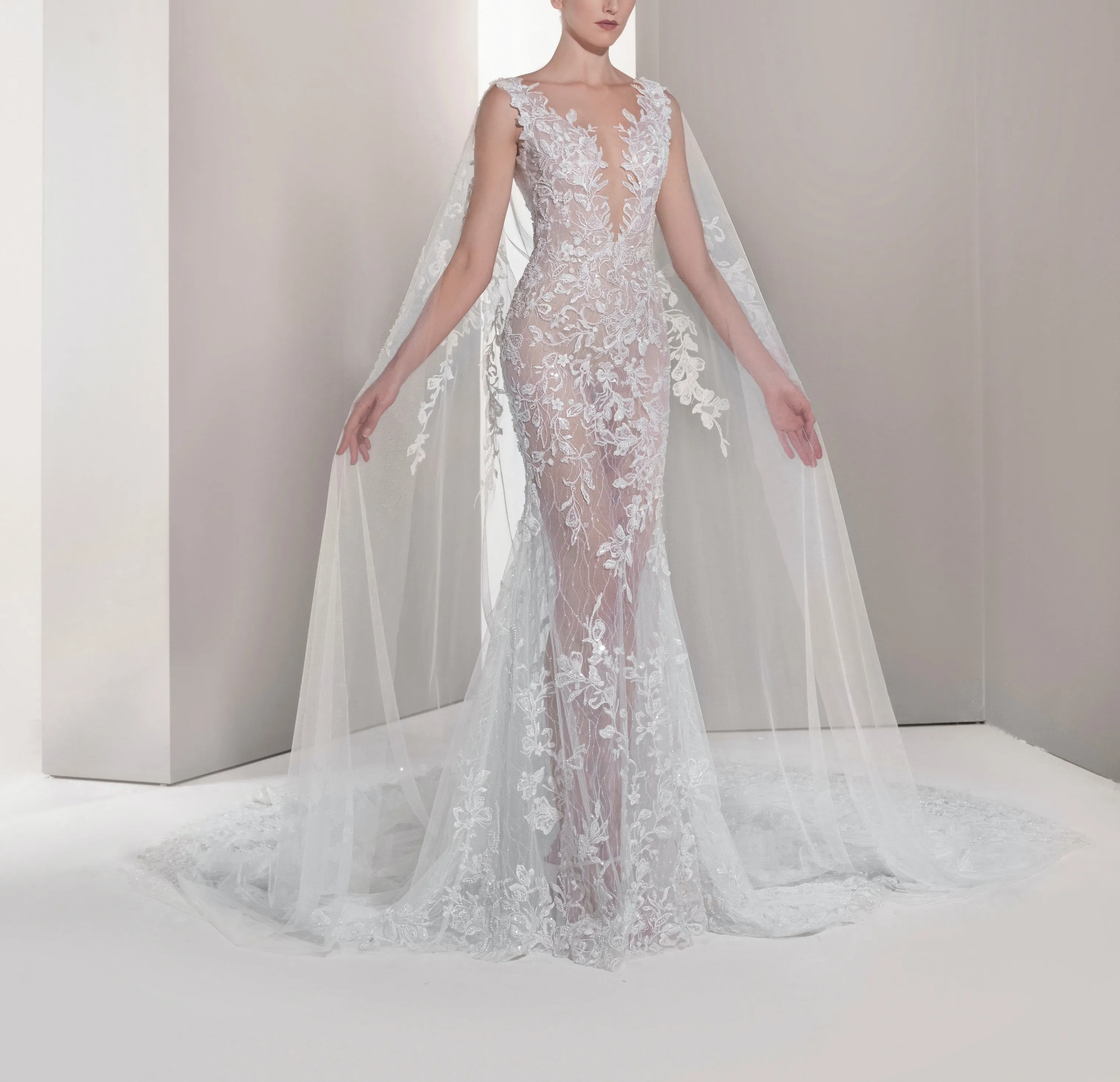 Fitted Mermaid Dress with A Long Train