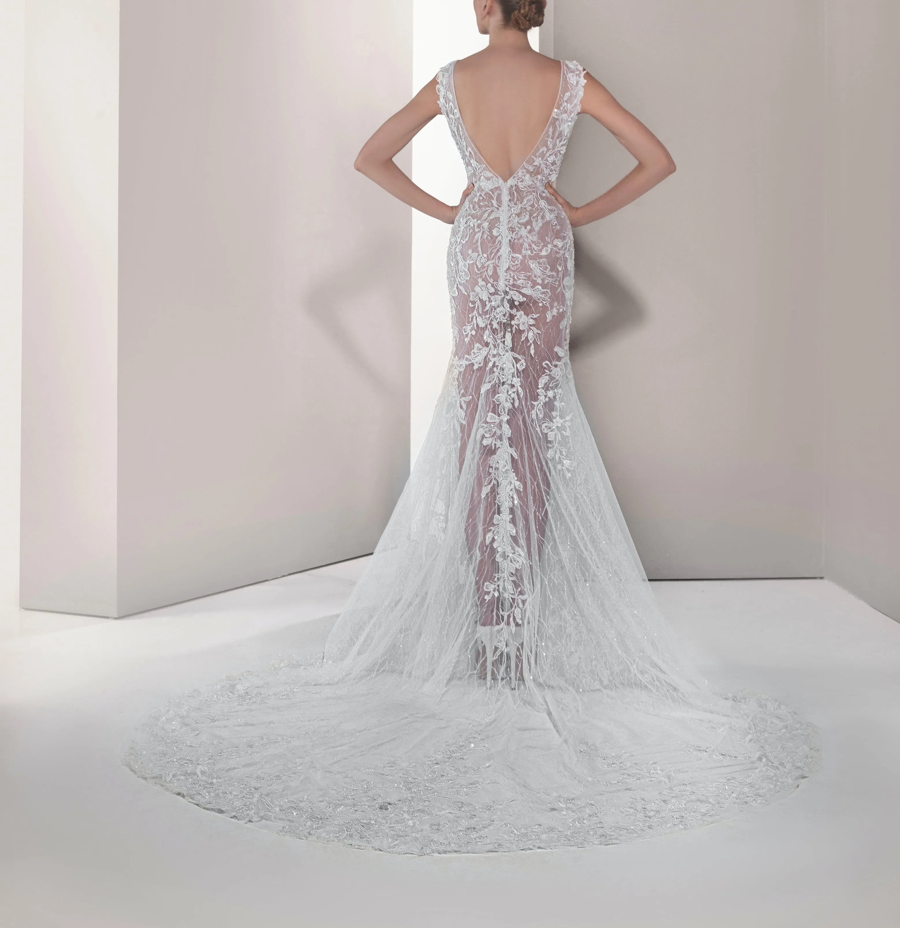Fitted Mermaid Dress with A Long Train