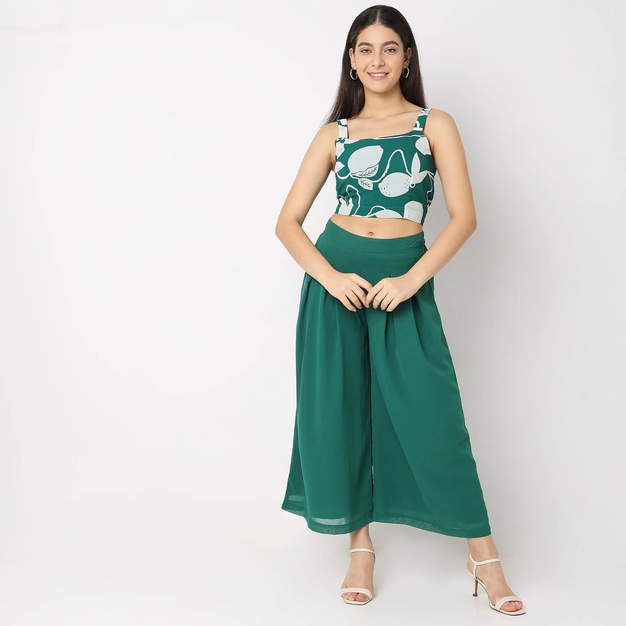 Flare Fit Printed Top with Palazzo & with Cape Set