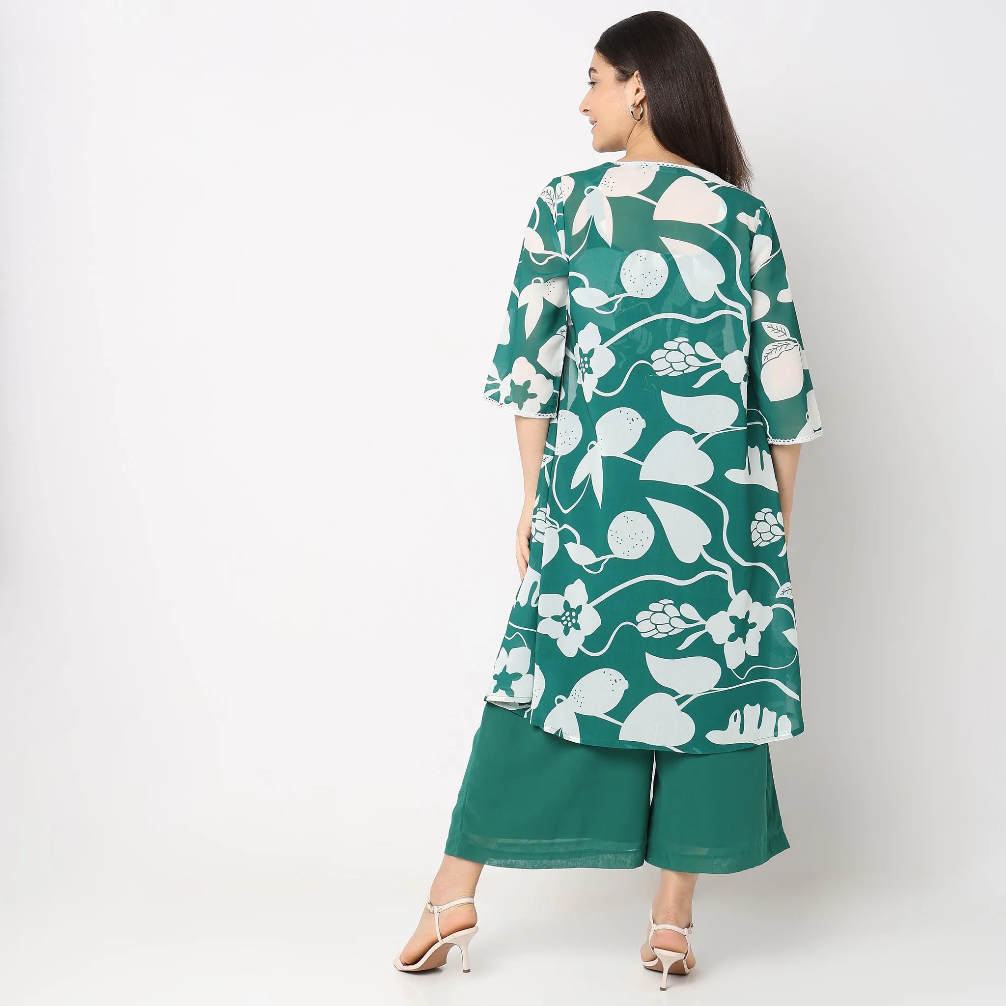 Flare Fit Printed Top with Palazzo & with Cape Set