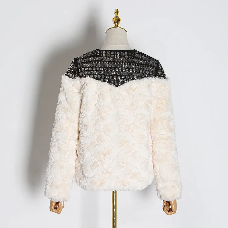 Fleece RiCoat Faux Fur Patchwork Long Sleeve Thick Cardigan Winter Women Coat