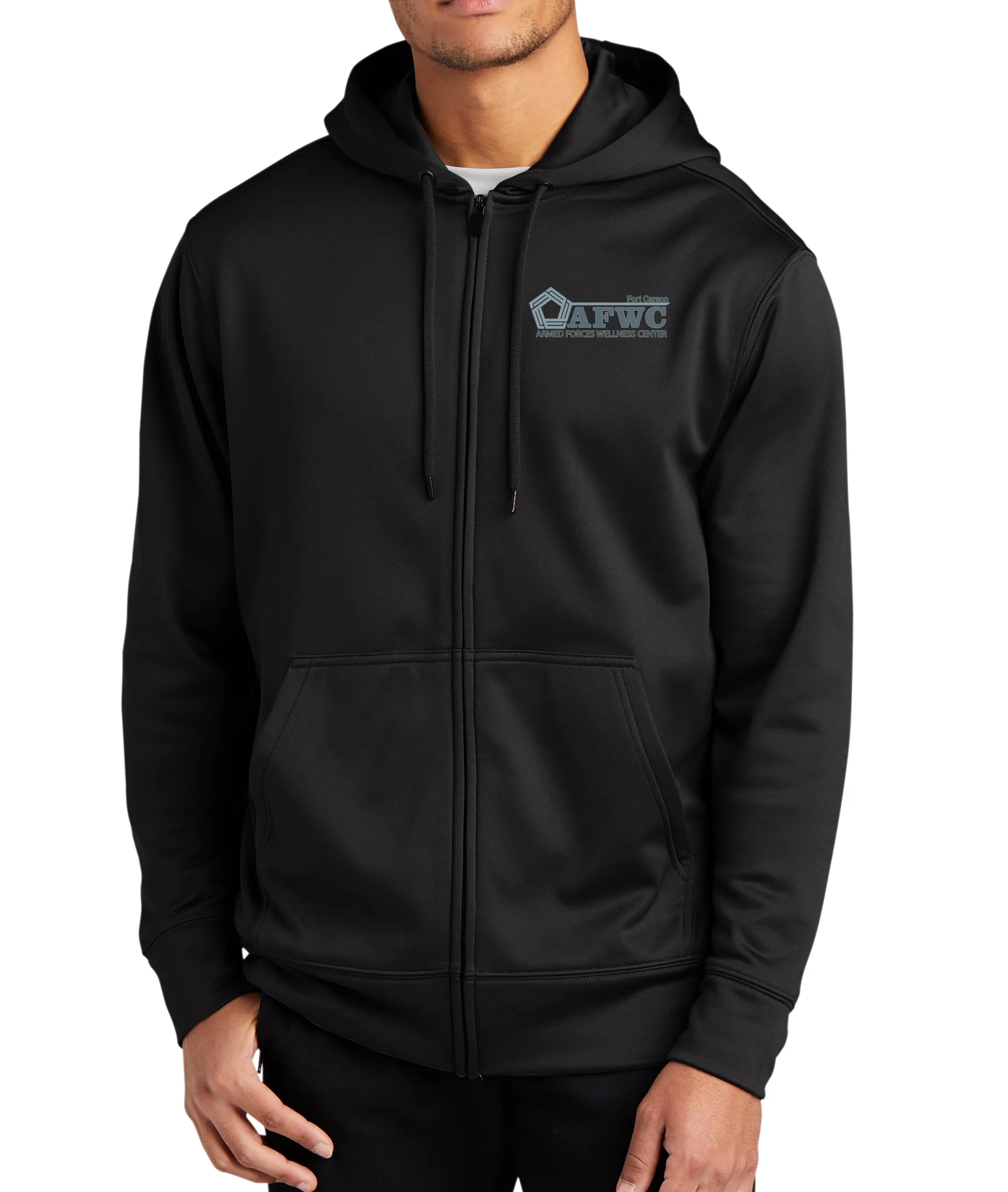 Full Zip Polyester Hoodie Unisex Sweatshirt. Art on Back