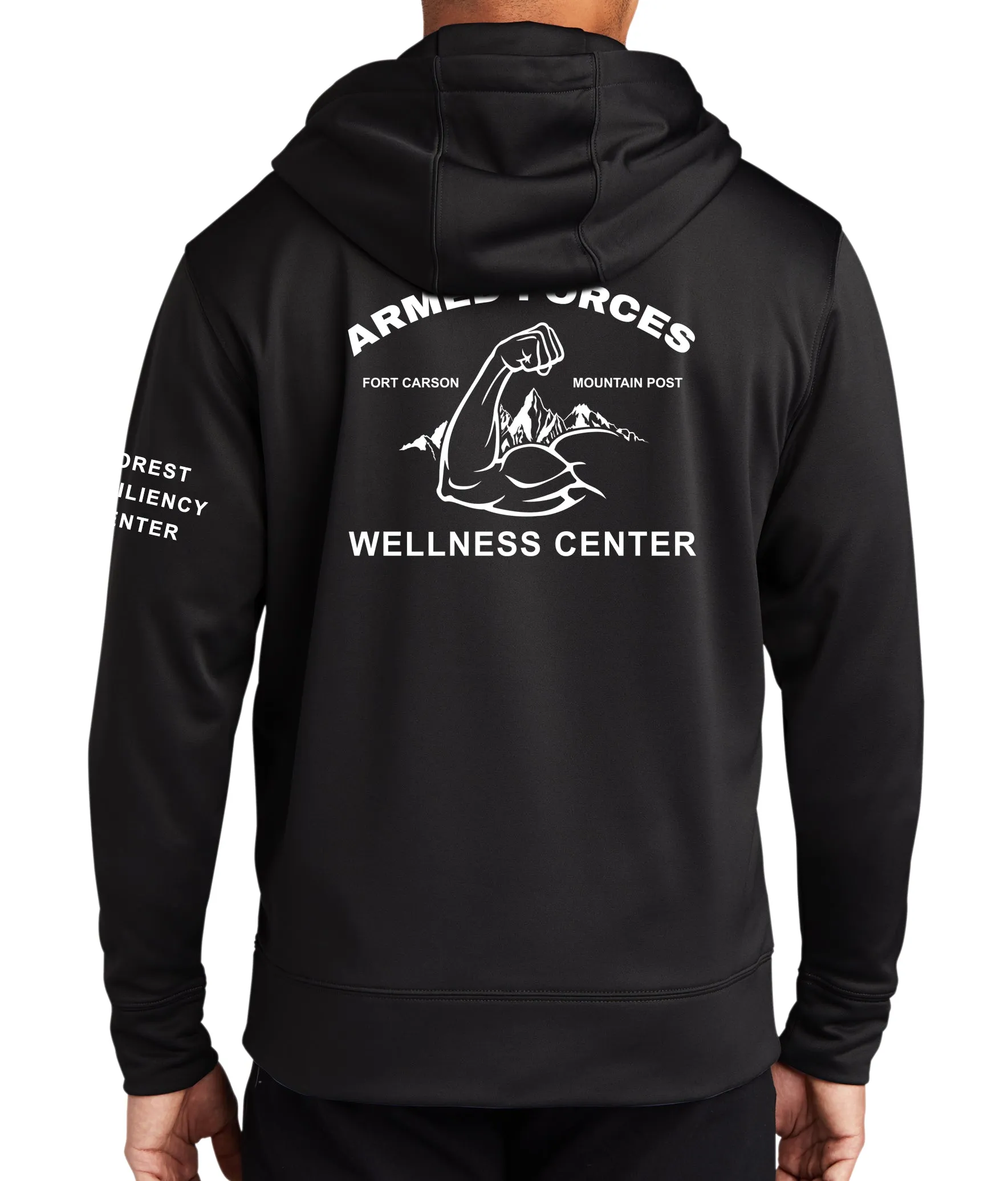 Full Zip Polyester Hoodie Unisex Sweatshirt. Art on Back