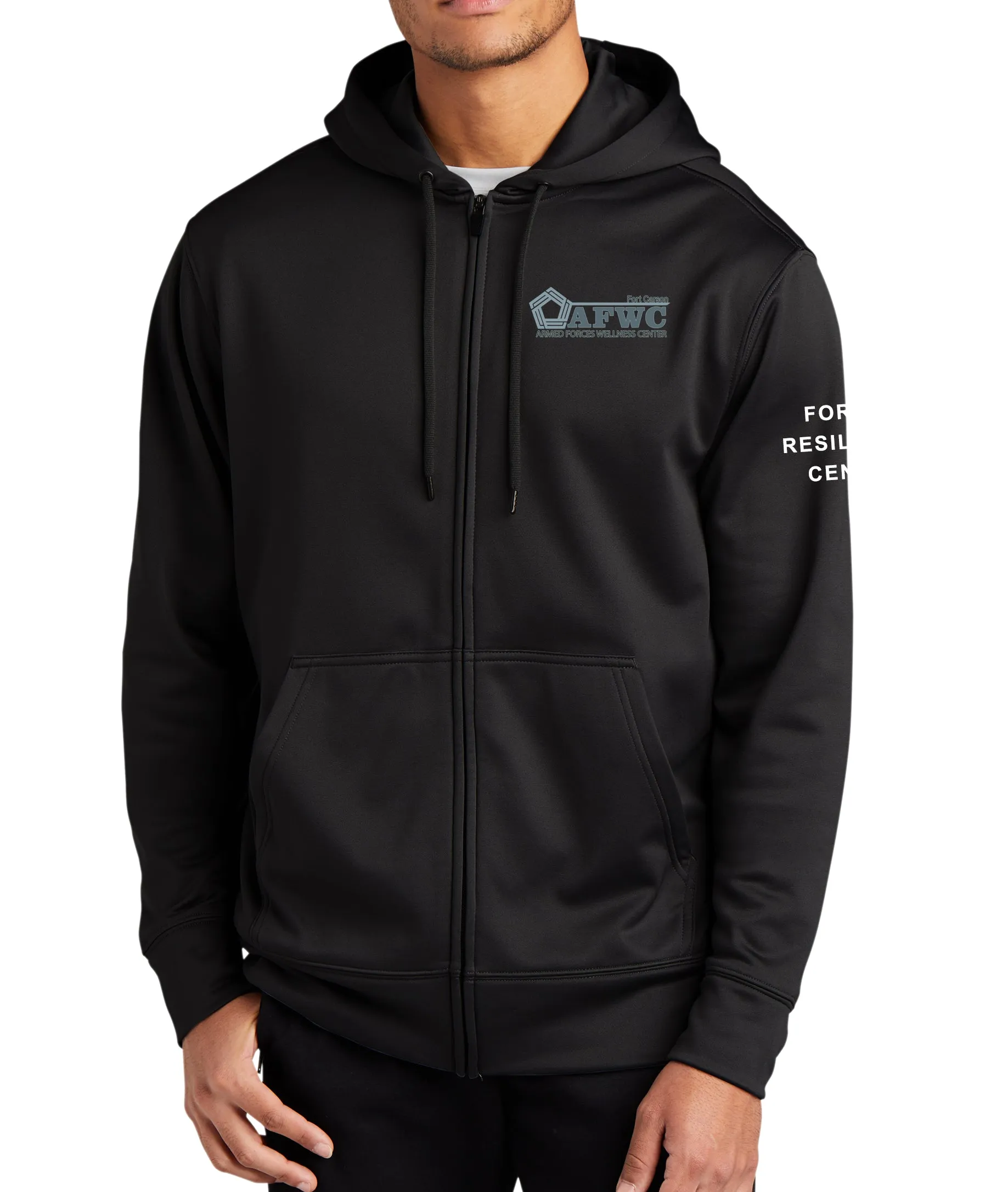 Full Zip Polyester Hoodie Unisex Sweatshirt. Art on Back