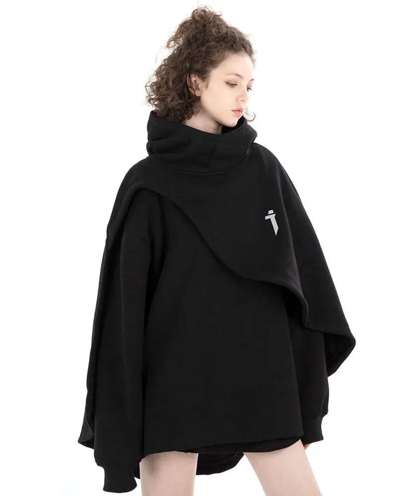 Functional Fake Two-piece Unisex Techwear Cape Hoodie