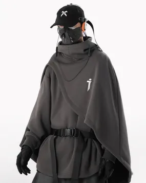 Functional Fake Two-piece Unisex Techwear Cape Hoodie