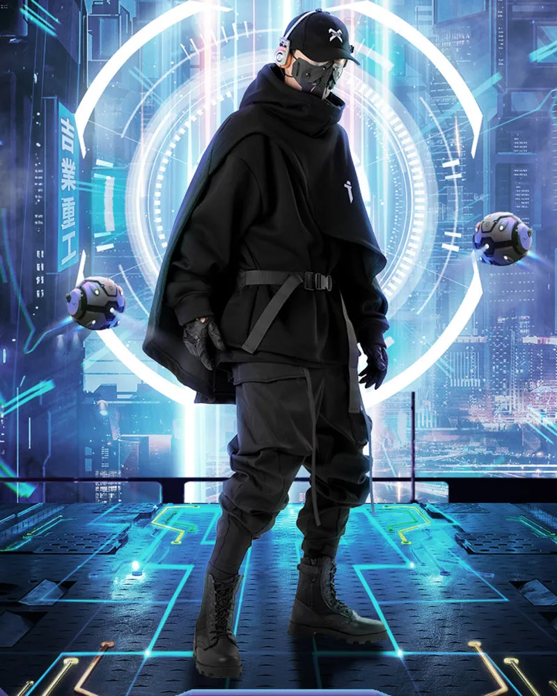 Functional Fake Two-piece Unisex Techwear Cape Hoodie
