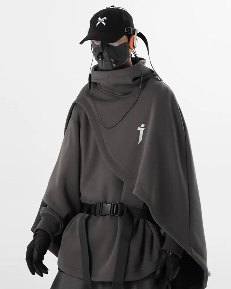 Functional Fake Two-piece Unisex Techwear Cape Hoodie