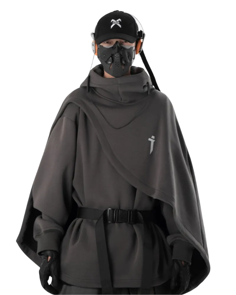Functional Fake Two-piece Unisex Techwear Cape Hoodie