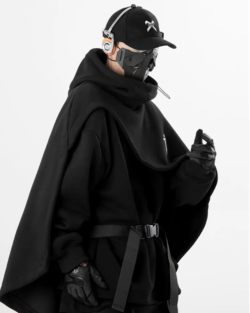 Functional Fake Two-piece Unisex Techwear Cape Hoodie