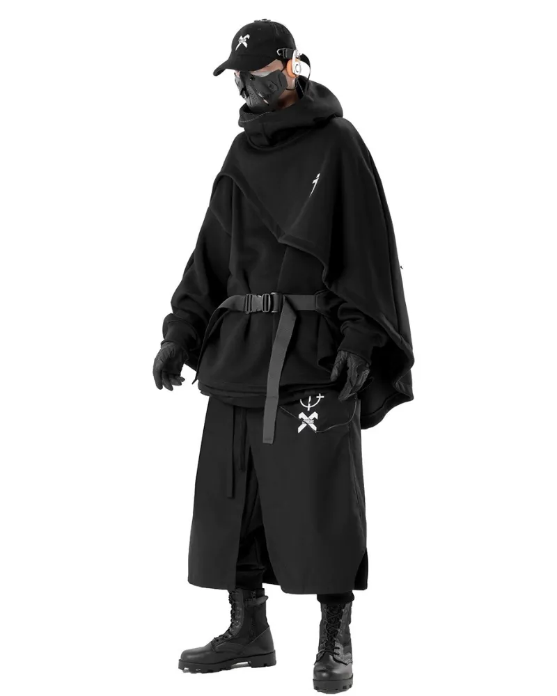 Functional Fake Two-piece Unisex Techwear Cape Hoodie