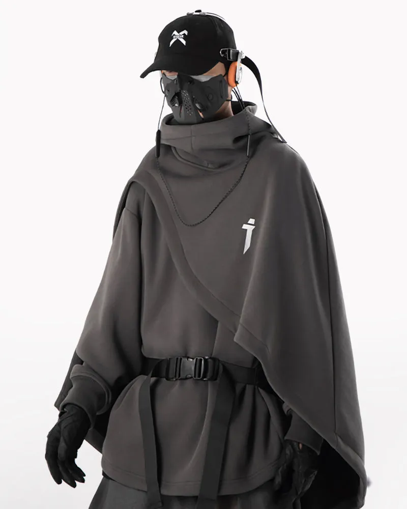 Functional Fake Two-piece Unisex Techwear Cape Hoodie