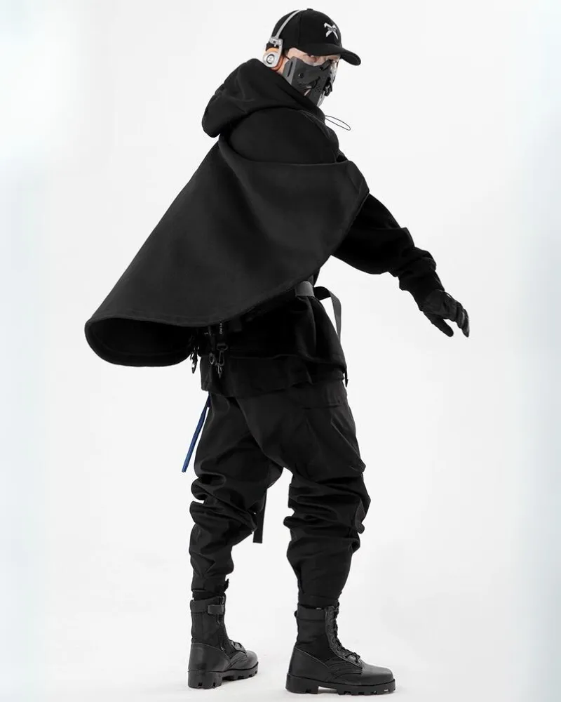 Functional Fake Two-piece Unisex Techwear Cape Hoodie