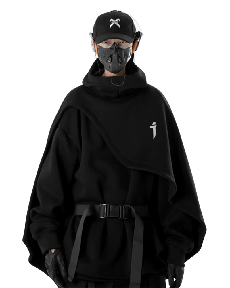 Functional Fake Two-piece Unisex Techwear Cape Hoodie