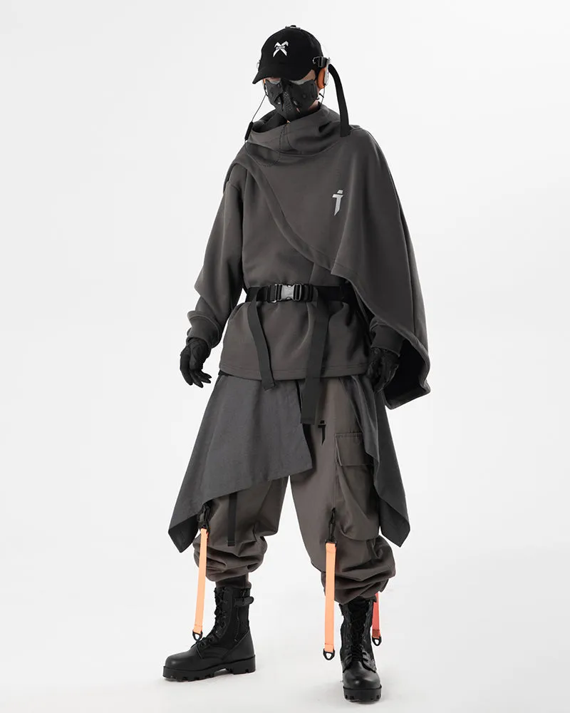 Functional Fake Two-piece Unisex Techwear Cape Hoodie