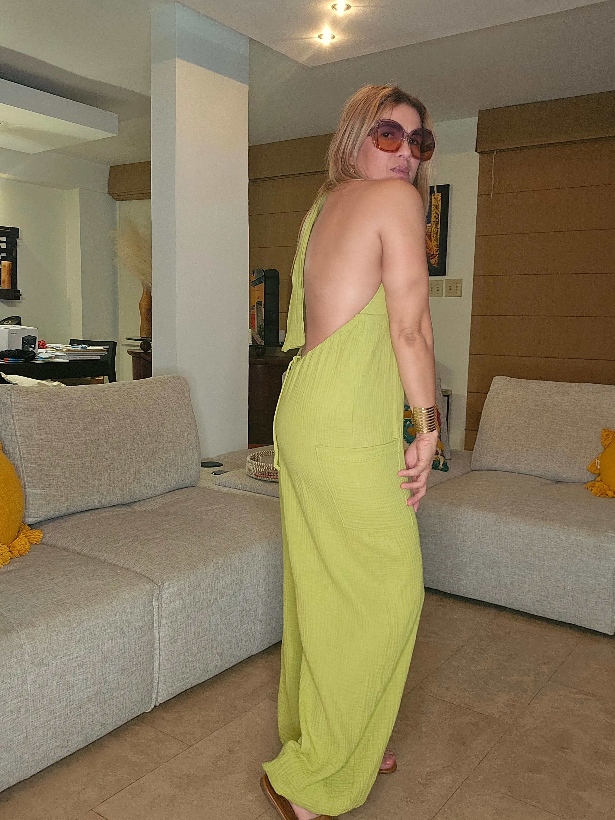 Gauze Halter Jumpsuit