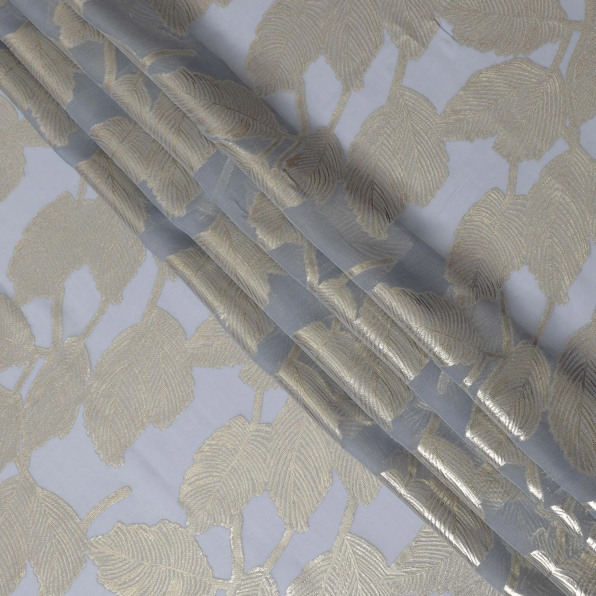 Gleaming Silver Leaf Silk Chiffon Fabric with Metallic Lurex, 110cm Wide – Exquisite for Dressmaking-D18382