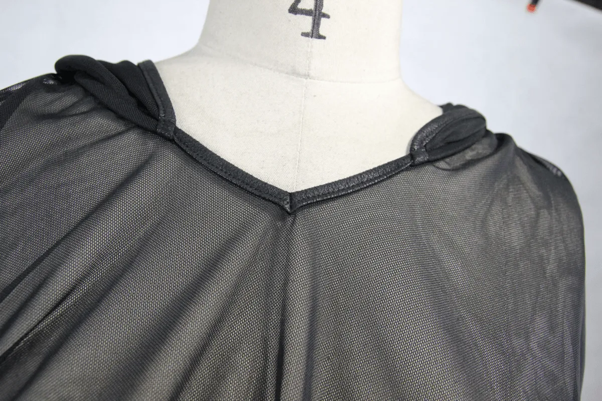 Gothic Bat Style Hooded Mesh Cape / Women's Black Asymmetrical Hem Cape