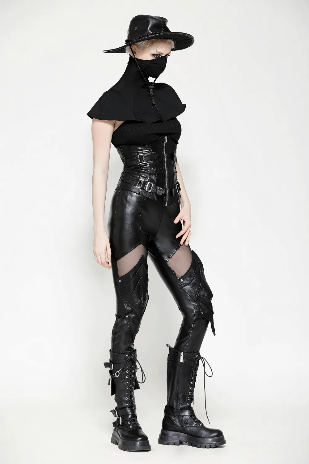 Gothic Black Masked Hooded Cape with Structured Design