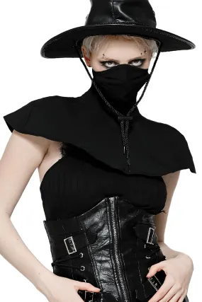 Gothic Black Masked Hooded Cape with Structured Design