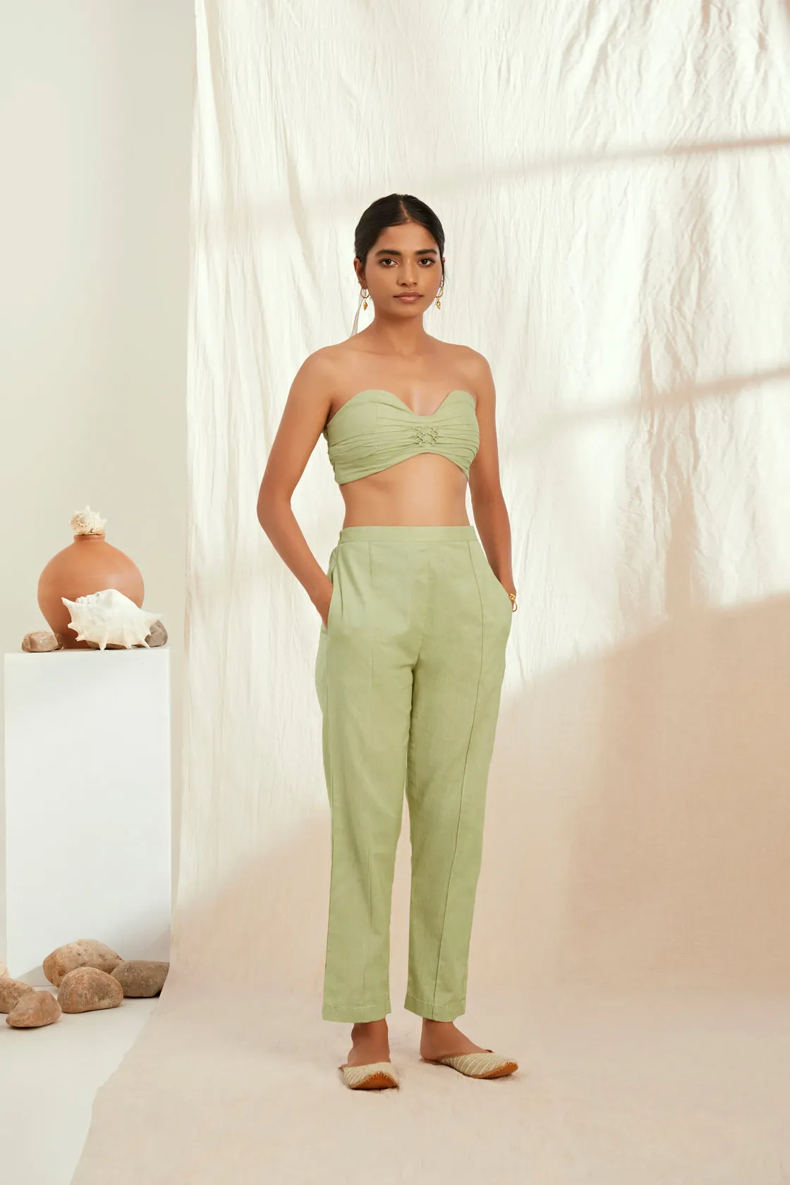 Green cotton and linen jacket co-ord set