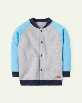 Grey and Blue Raglan Baseball Jacket