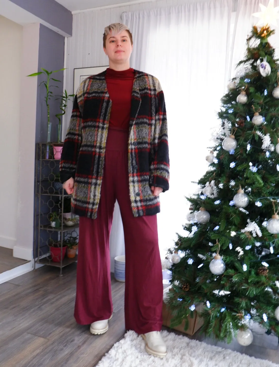Handmade Cozy Macro Plaid Longline Coat - XL 