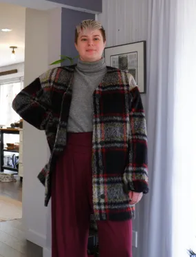 Handmade Cozy Macro Plaid Longline Coat - XL 