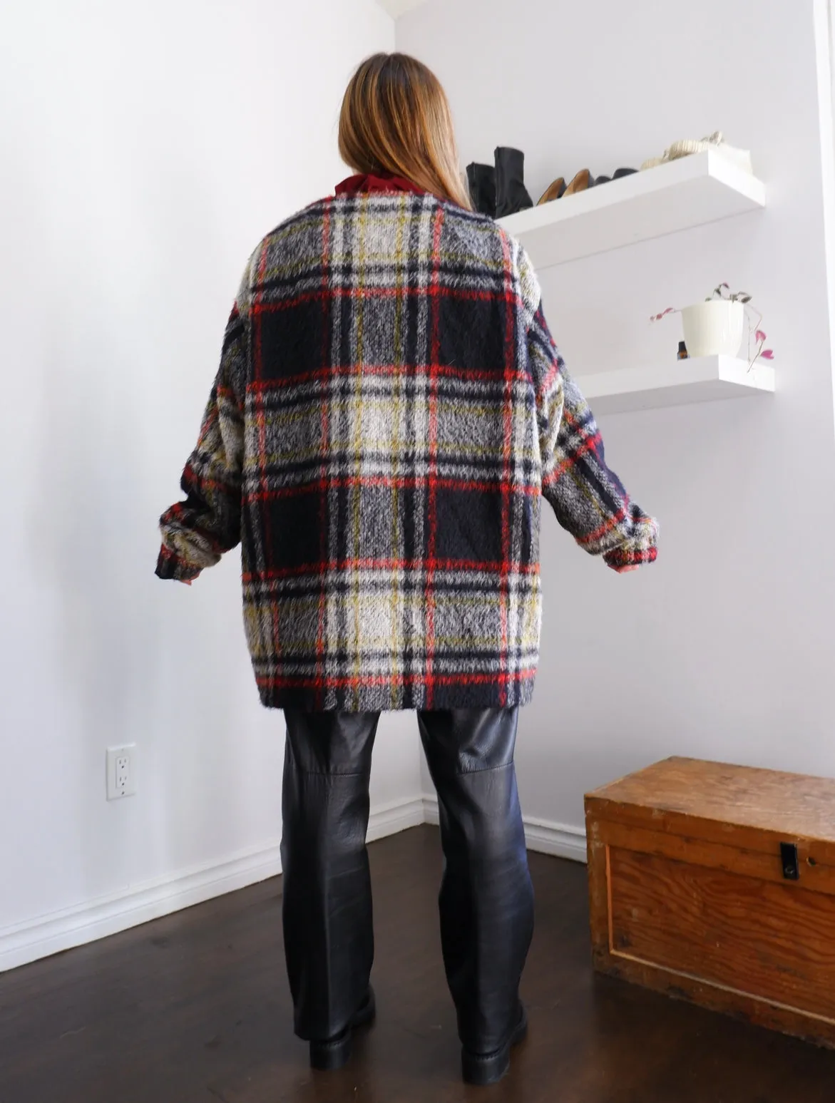 Handmade Cozy Macro Plaid Longline Coat - XL 