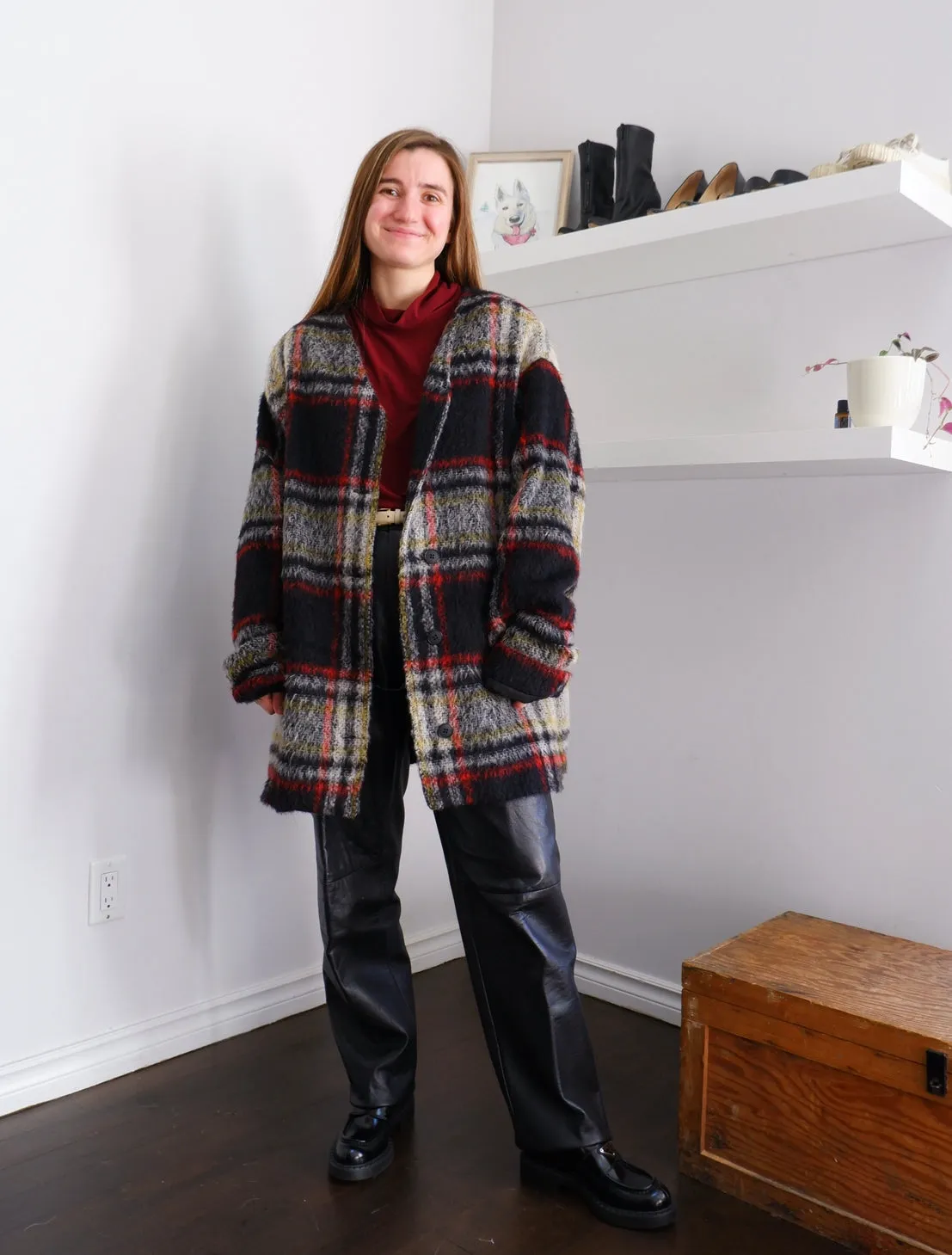 Handmade Cozy Macro Plaid Longline Coat - XL 
