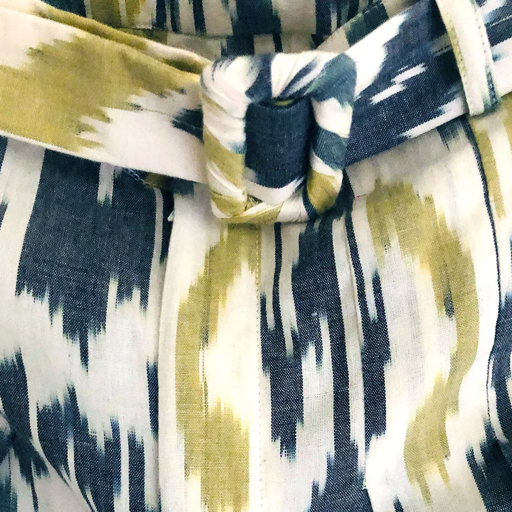 High-Rise Flared Pants - Phenom Ikat Blue Grey and Yellow