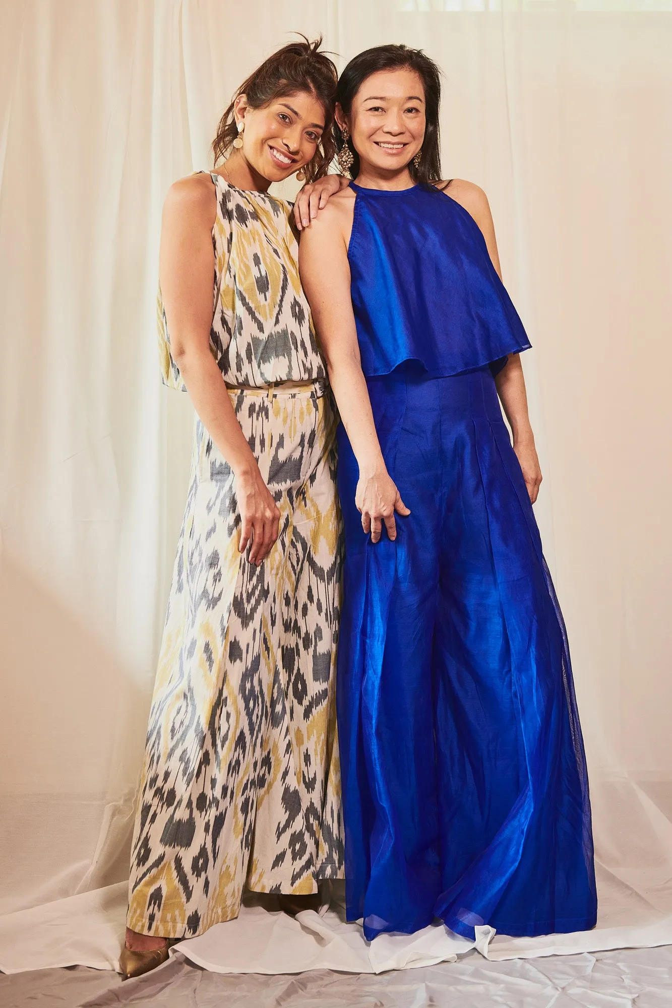 High-Rise Flared Pants - Phenom Ikat Blue Grey and Yellow