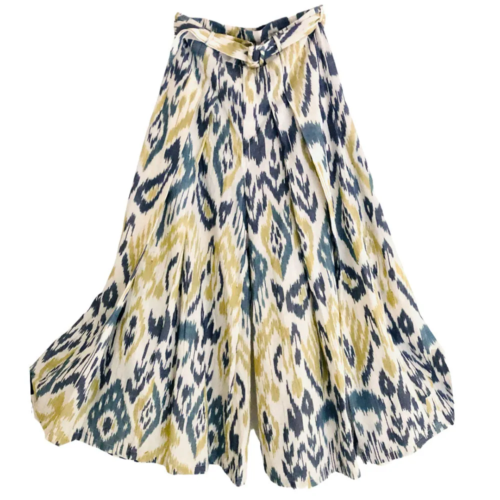 High-Rise Flared Pants - Phenom Ikat Blue Grey and Yellow