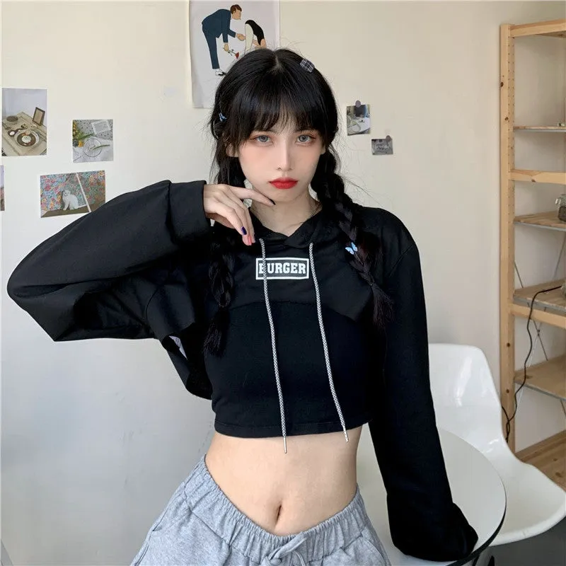 Hip hop short hoodie hooded balero loose fit cape coat cropped sweatshirt tee streetwear