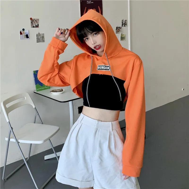 Hip hop short hoodie hooded balero loose fit cape coat cropped sweatshirt tee streetwear