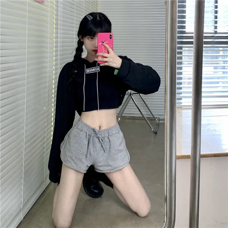Hip hop short hoodie hooded balero loose fit cape coat cropped sweatshirt tee streetwear