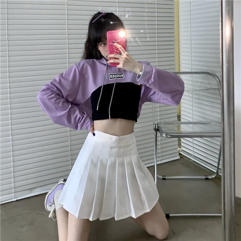 Hip hop short hoodie hooded balero loose fit cape coat cropped sweatshirt tee streetwear