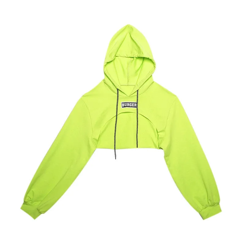 Hip hop short hoodie hooded balero loose fit cape coat cropped sweatshirt tee streetwear