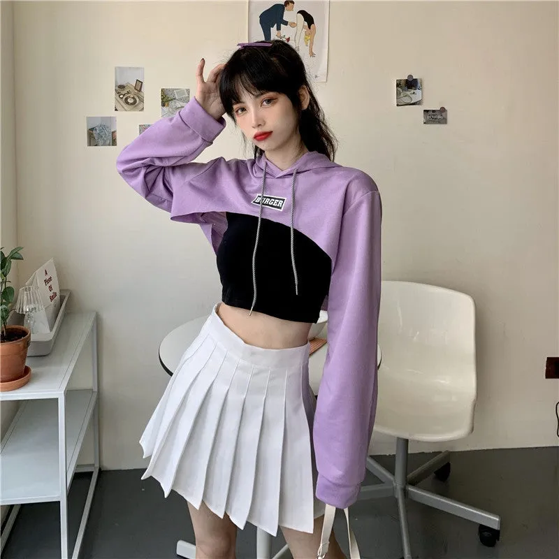 Hip hop short hoodie hooded balero loose fit cape coat cropped sweatshirt tee streetwear